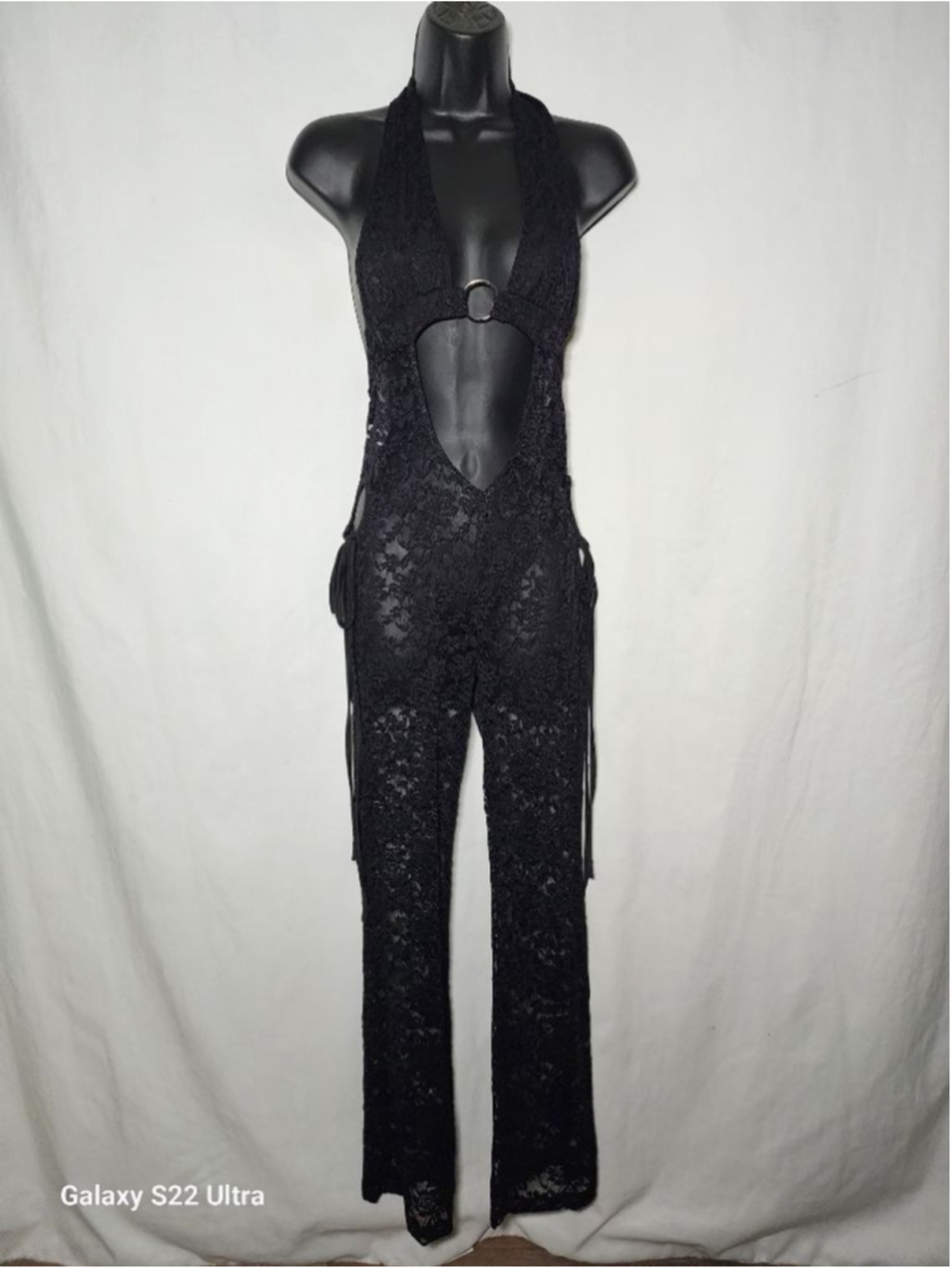 Women's Unbranded Black Lace Halter Cutout Jumpsuit S